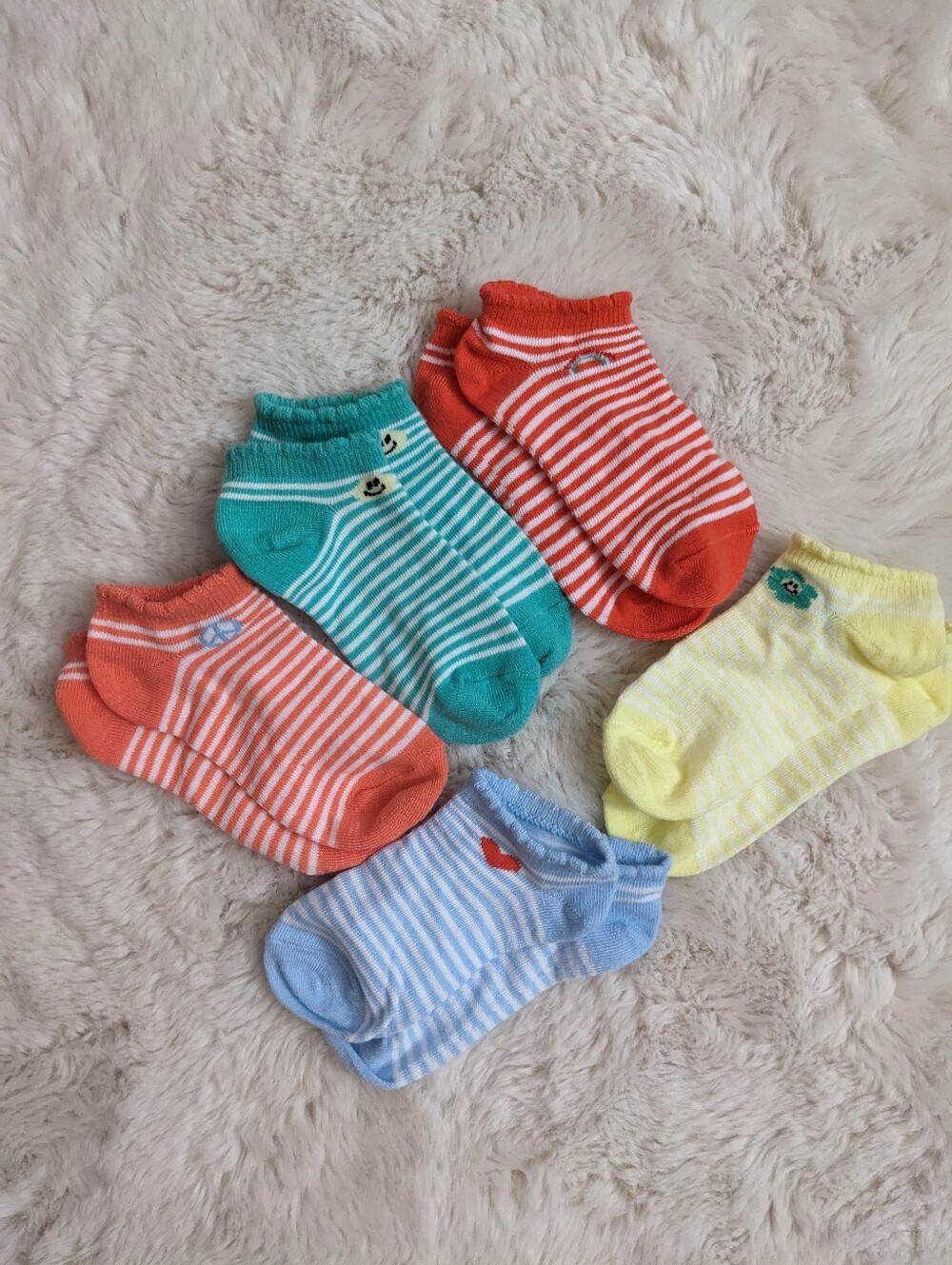 5 Pairs Girls Low Cut Ankle Socks Size 13-1 New Striped Assorted Colors